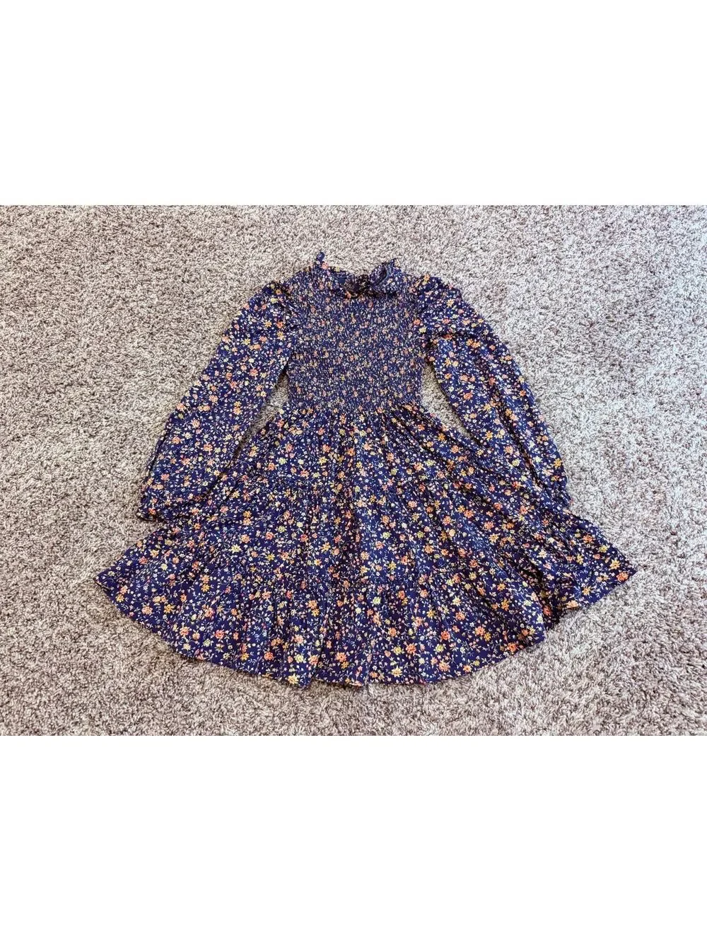 POLO Ralph Lauren Cotton Floral Long Sleeve Smocked Tiered Dress Girl's Size 7
